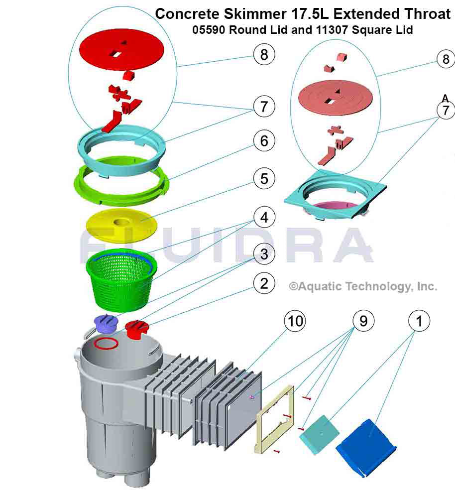 Astral Concrete 17.5L Standard Skimmer With Extended Throat Parts (05590 and 11307)