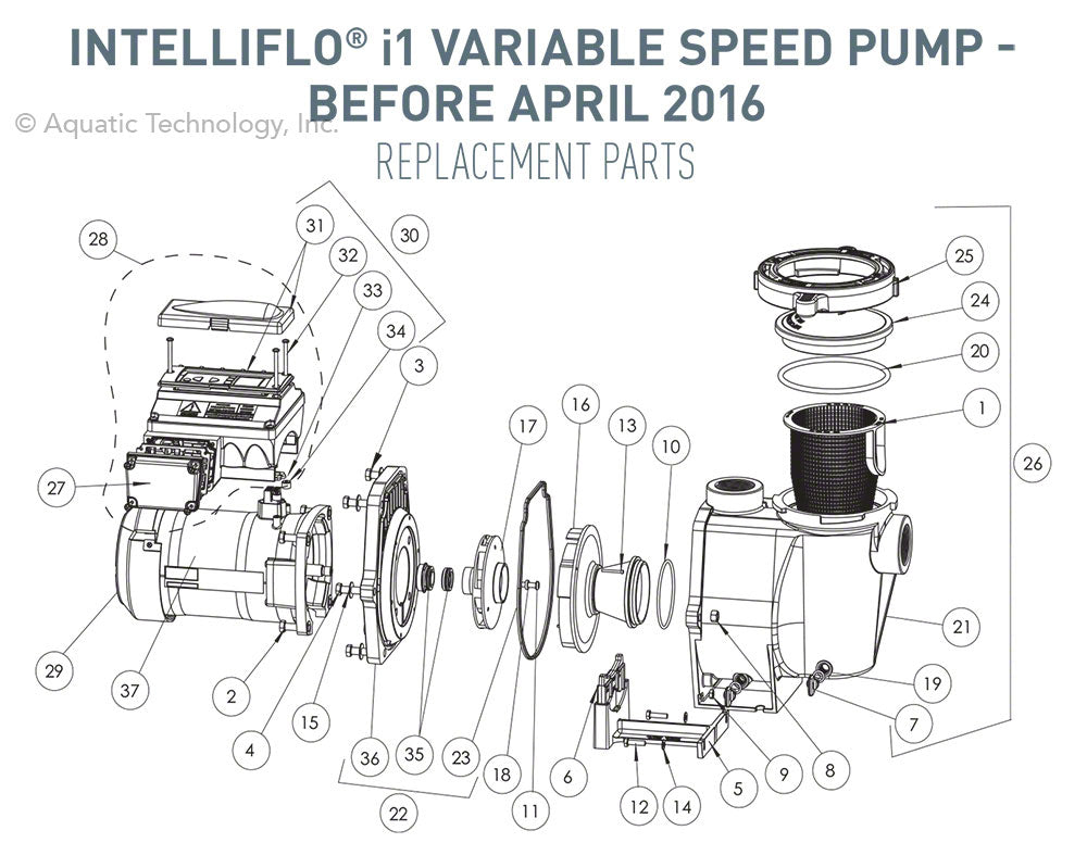 Pentair IntelliFlo i1 Variable Speed Pump Parts - Before April 2016