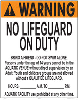 Oregon No Lifeguard Warning Sign - 24 x 30 Inches on Heavy-Duty Aluminum (Customize or Leave Blank)