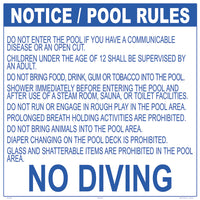 Wisconsin Pool Rules No Diving Pool Sign - 30 x 30 Inches on Heavy-Duty Aluminum