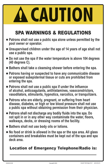 New Hampshire Caution Spa Warnings and Regulations Sign - 12 x 18 Inches on Styrene Plastic (Customize or Leave Blank)