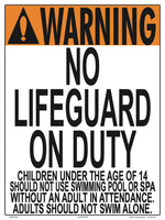 Virginia/West Virginia No Lifeguard Warning Sign (14 Years and Under) - 18 x 24 Inches on Styrene Plastic