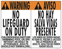 No Lifeguard Warning Sign in English/Spanish (No Age) - 30 x 24 Inches on Styrene Plastic