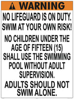 District of Columbia No Lifeguard Warning Sign (15 Years and Under) - 36 x 48 Inches on Heavy-Duty Dibond Aluminum