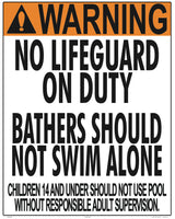 Utah No Lifeguard Warning Sign (14 Years and Under) - 24 x 30 Inches on Styrene Plastic
