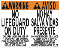 Virginia/West Virginia No Lifeguard Warning Sign in English/Spanish (Age 14) - 30 x 24 Inches on Styrene Plastic