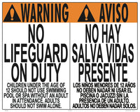 Iowa/Washington No Lifeguard Warning Sign in English/Spanish (Age 12) - 30 x 24 Inches on Heavy-Duty Aluminum
