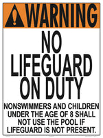 Wyoming No Lifeguard (8 Years and Under) - 18 x 24 Inches on Styrene Plastic