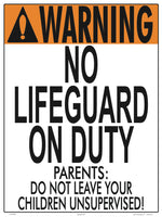 DC No Lifeguard (For Wading Pool) Sign - 18 x 24 Inches on Heavy-Duty Aluminum