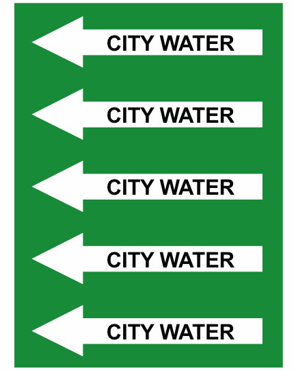 City Water Left Arrow Pipe Label (Sold Per Inch)