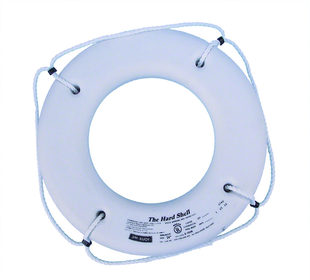 USCG Hard Shell Polyethylene 24 Inch Life Ring Buoy - White