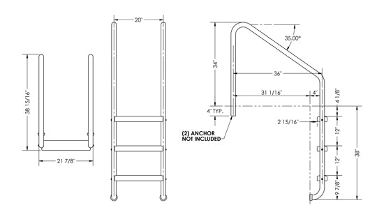 3-Step 35 Inch Wide Standard Ladder 1.90 x .065 Inch
