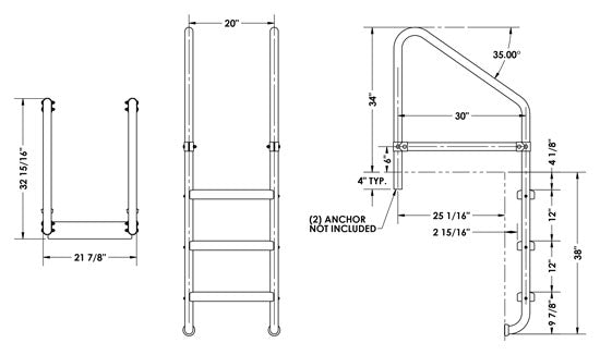 3-Step 30 Inch Wide Cross-Braced Heavy-Duty Ladder 1.90 x .065 Inch