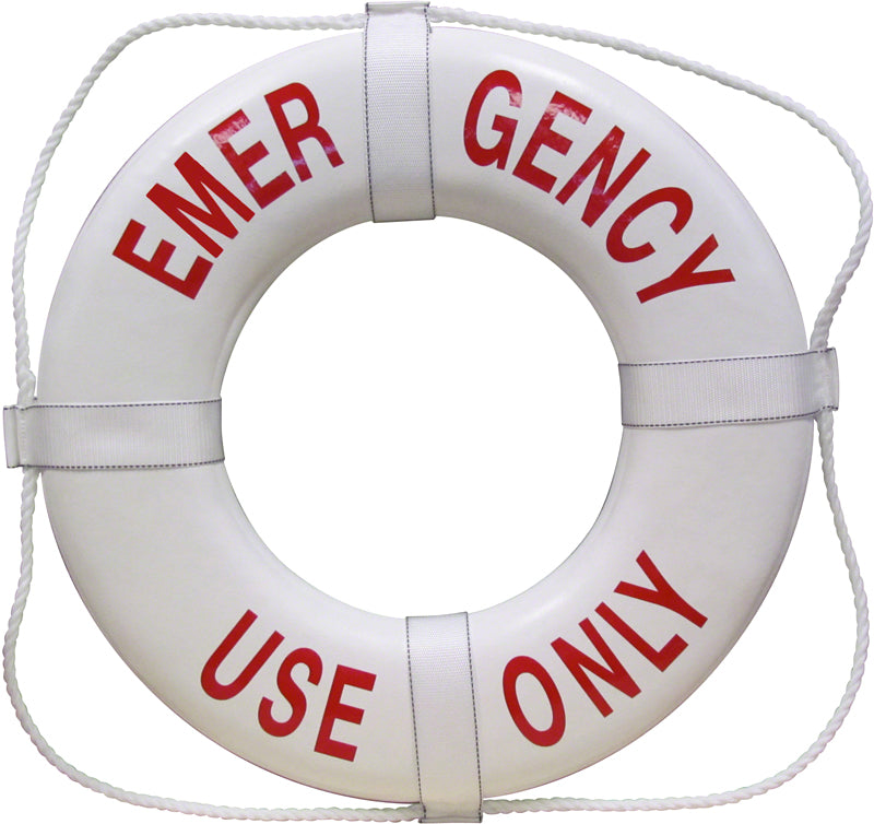 Emergency Use Only USCG Solid Foam 24 Inch Life Ring Buoy - White