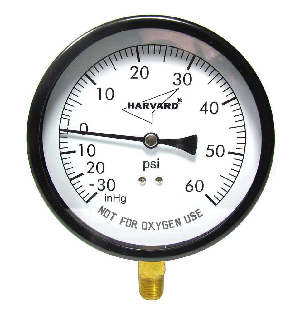 -30 to 60 PSI Vacuum/Pressure Gauge - 1/4 Inch Bottom Mount - 4-1/2 Inch Face - Stainless Steel Case