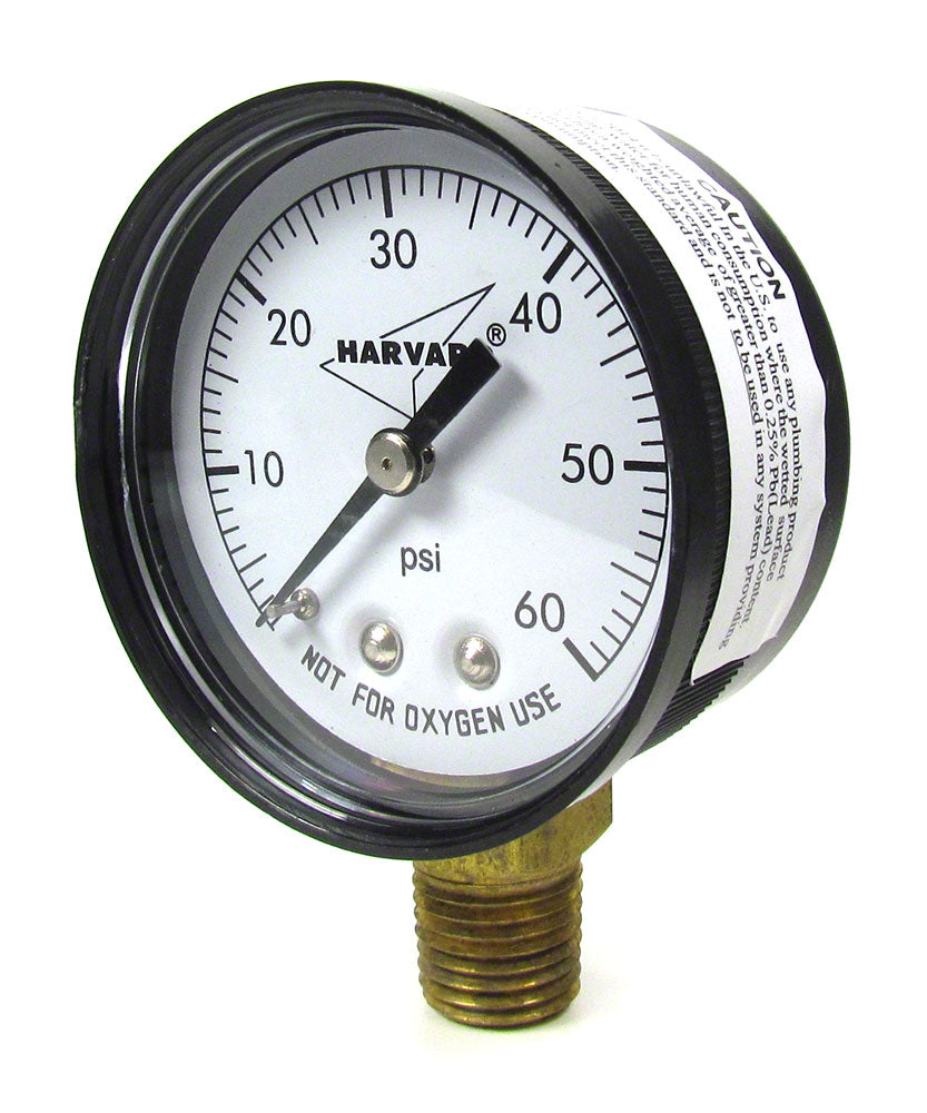 0 to 60 PSI Pressure Gauge - 1/4 Inch Bottom Mount - 2 Inch Face - ABS Case