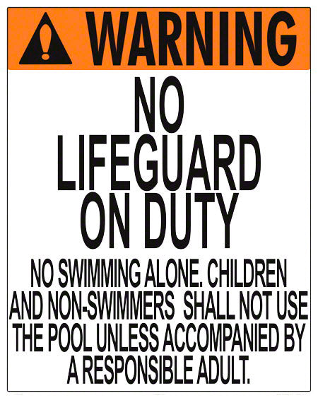 Missouri/South Dakota No Lifeguard Warning Sign (No Age Limit) - 24 x 30 Inches on Styrene Plastic