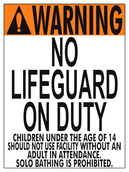 Nevada No Lifeguard Warning Sign (14 Years and Under) - 18 x 24 Inches on Styrene Plastic