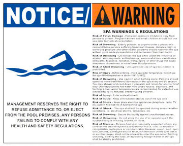 Spa Warnings and Regulations Sign With Graphic - 30 x 24 Inches on Styrene Plastic