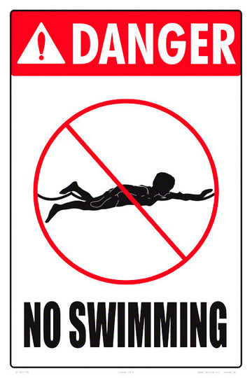 Danger No Swimming Sign - 12 x 18 Inches on Styrene Plastic