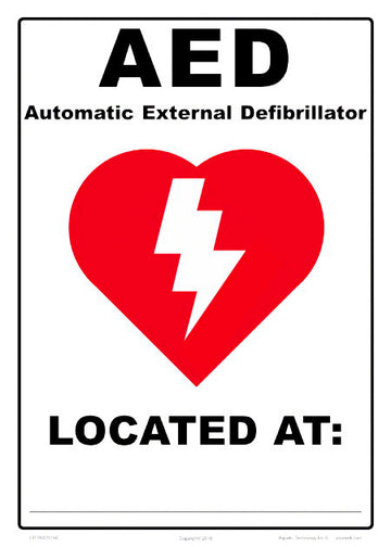 AED Located at Sign - 10 x 14 Inches on Heavy-Duty Aluminum (Customize or Leave Blank)