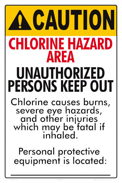 Chlorine Hazard Area Caution Sign - 12 x 18 Inches on Styrene Plastic (Customize or Leave Blank)