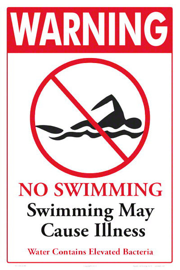 No Swimming Elevated Bacteria Warning Sign - 12 x 18 Inches on Heavy-Duty Aluminum
