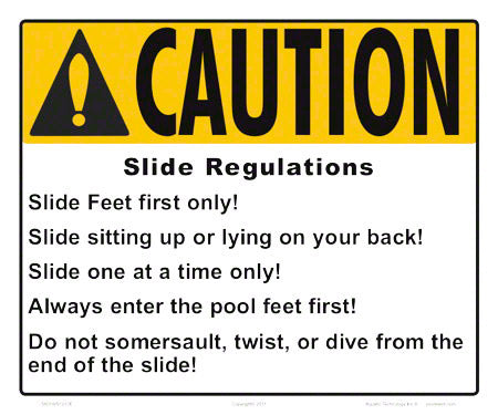 Michigan/New Jersey Slide Regulations Caution Sign - 12 x 10 Inches on Heavy-Duty Aluminum