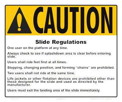 Slide Regulations Caution Sign - 12 x 10 Inches on Heavy-Duty Aluminum
