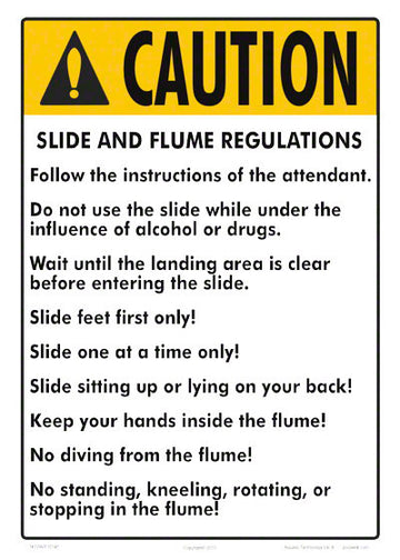 State Slide and Flume Regulations Caution Sign - 12 x 10 Inches on Heavy-Duty Aluminum