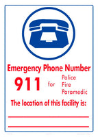 Emergency Phone 911 With Facility Location Sign - 10 x 14 Inches on Heavy-Duty Aluminum (Customize or Leave Blank)
