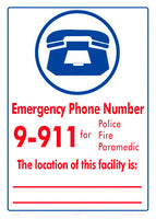 Emergency Phone 9-911 With Facility Location Sign - 10 x 14 Inches on Heavy-Duty Aluminum (Customize or Leave Blank)