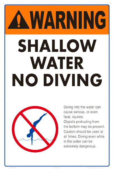 Shallow Water No Diving Warning Sign - 12 x 18 Inches on Styrene Plastic