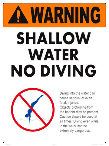 Shallow Water No Diving Warning Sign - 18 x 24 Inches on Styrene Plastic