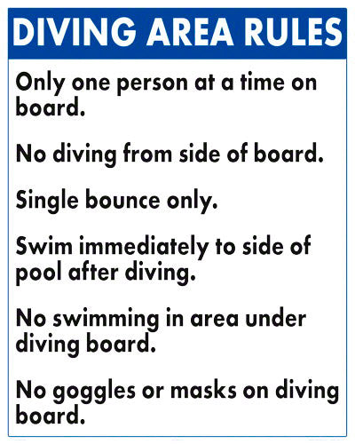 Diving Area Rules Sign - 24 x 30 Inches on Heavy-Duty Aluminum