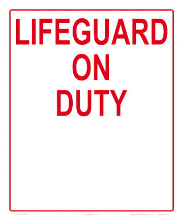 Lifeguard on Duty Write-on Sign - 10 x 12 Inches on Styrene Plastic