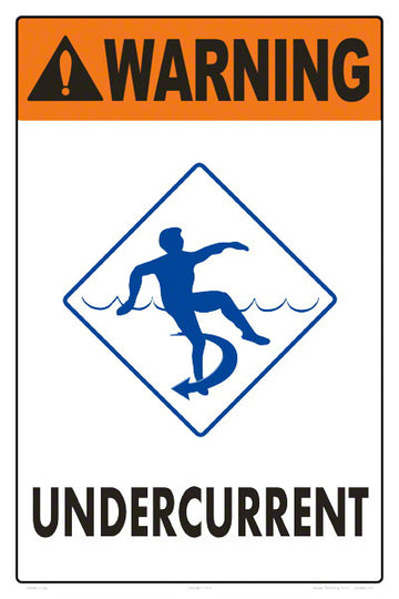 Undercurrent Warning Sign - 12 x 18 Inches on Styrene Plastic