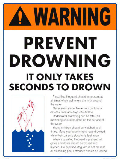 Prevent Drowning Instructional Warning Sign - 18 x 24 Inches on Heavy-Duty Aluminum