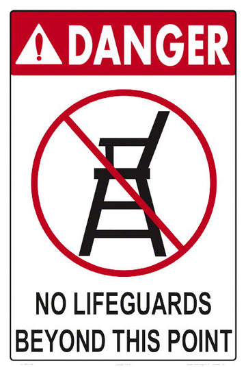 Danger No Lifeguards Beyond This Point Sign - 12 x 18 Inches on Styrene Plastic