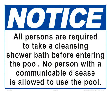 Notice Shower Required Sign - 12 x 10 Inches on Styrene Plastic
