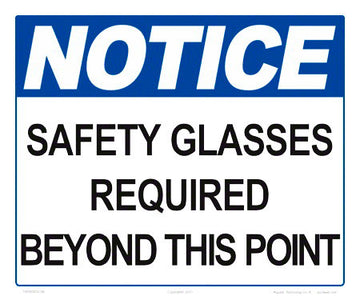 Notice Safety Glasses Required Sign - 12 x 10 Inches on Styrene Plastic