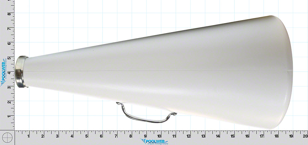 19 Inch Plastic Megaphone With Plated Metal Mouthpiece and Handle - White