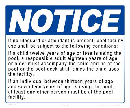 Washington Notice Lifeguard and Attendant Statement Sign - 12 x 10 Inches on Heavy-Duty Aluminum