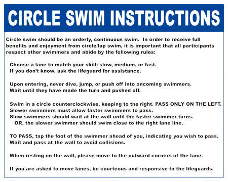 Circle Swim Instructions Sign - 30 x 24 Inches on Heavy-Duty Aluminum