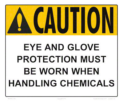 Eye and Glove Protection Required Caution Sign - 12 x 10 Inches on Styrene Plastic