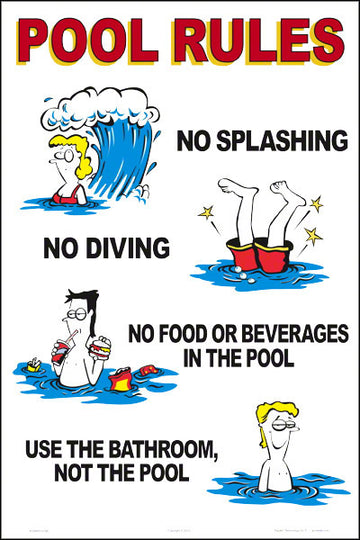 Pool Rules Humor Sign - 12 x 18 Inches on Styrene Plastic