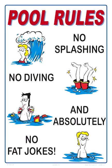 Pool Rules Humor Sign (No Fat Jokes) - 12 x 18 Inches on Heavy-Duty Aluminum