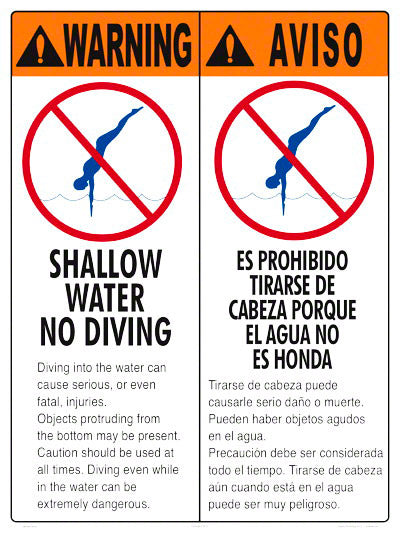 Shallow Water No Diving Warning Sign in English/Spanish - 18 x 24 Inches on Heavy-Duty Aluminum
