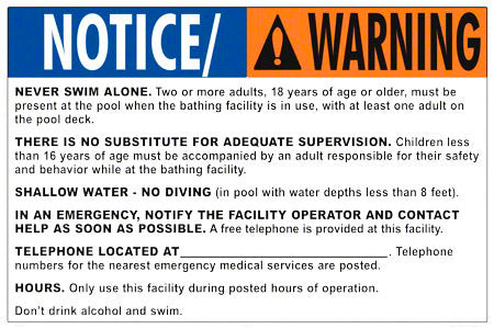 New York Pool Rules Sign for Supervision Level IV - 36 x 24 Inches on Styrene Plastic (Customize or Leave Blank)