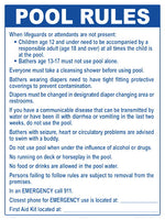 Washington Pool Rules Sign - 18 x 24 Inches on Styrene Plastic (Customize or Leave Blank)